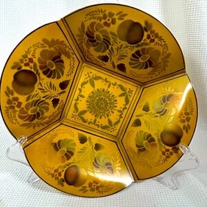 Vintage L.Hitchcock yellow, gold metal bowl country, decor, stencil, flowers